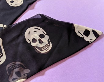 Black Skull Hairband Skinny Scarf Chiffon Headwrap for Goth and Pirate Costumes