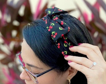 Cherry Print Headband Rockabilly Do Rag - Womens Hair Scarf Bandana - Cotton Bendable - Retro Accessory