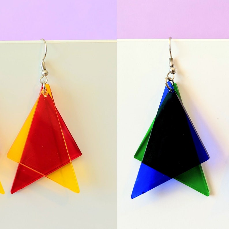 Geometric Jewelry Multi Color Acrylic Earrings Lucite Earrings Primary Colors Clear Dangle Earrings PICK YOUR STYLE