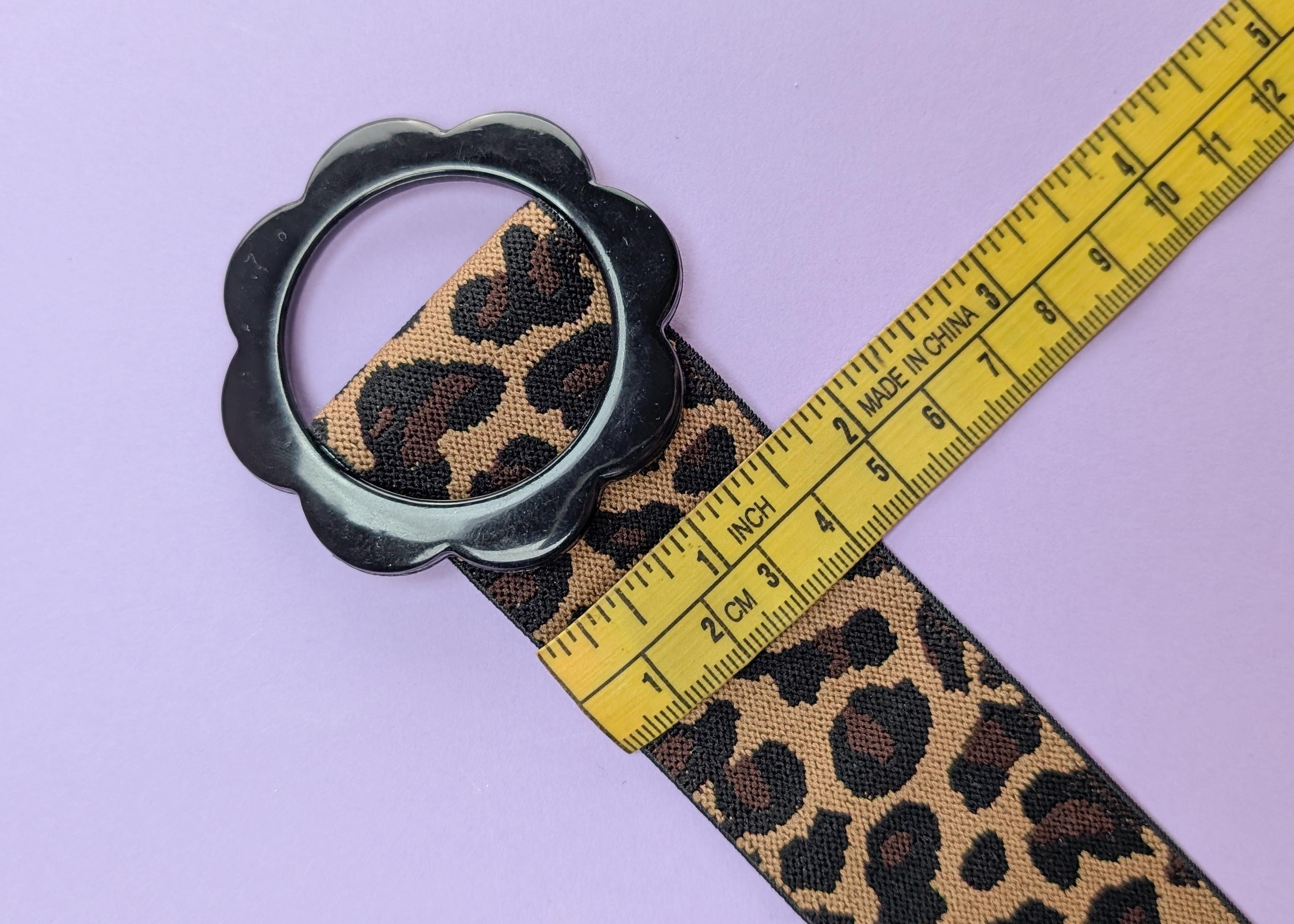 Leopard Print Wide Elastic Belt: Retro 80s Floral Buckle - Etsy display picture 2