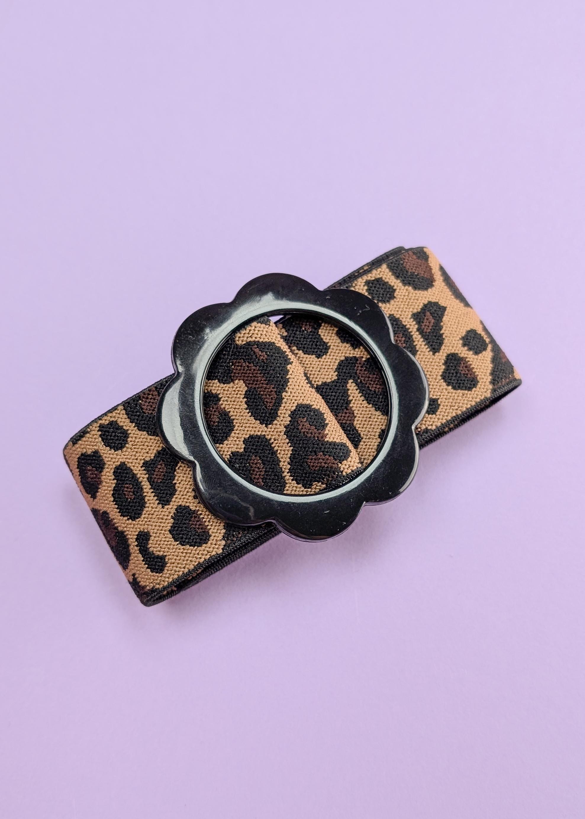 Leopard Print Wide Elastic Belt: Retro 80s Floral Buckle - Etsy display picture 3