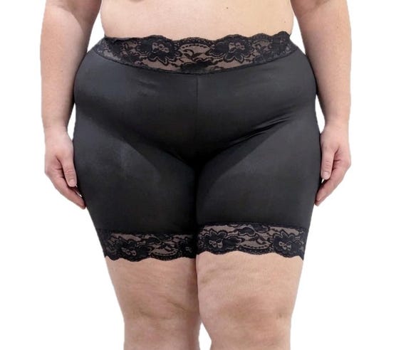 Black Spandex Biker Shorts With Lace Trim: Anti-chafing Tap Pants