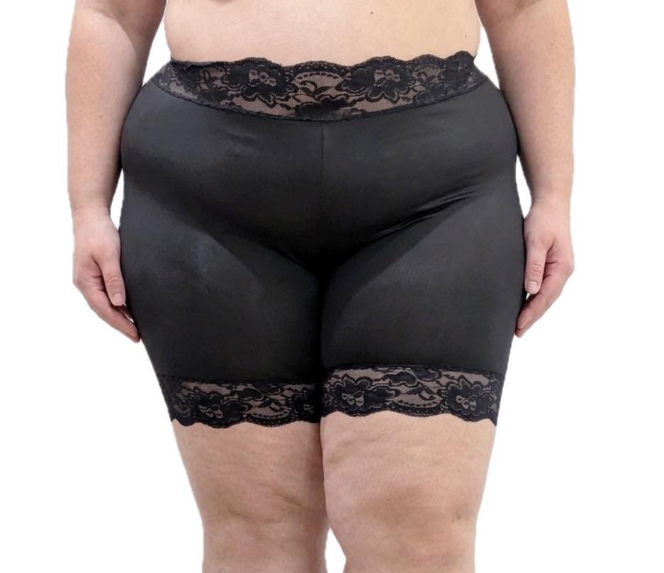 Black Spandex Biker Shorts With Lace Trim: Anti-chafing Tap Pants