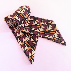 70s Geometric Chiffon Scarf: Retro Hairband, Neck Scarf, Purse Bow