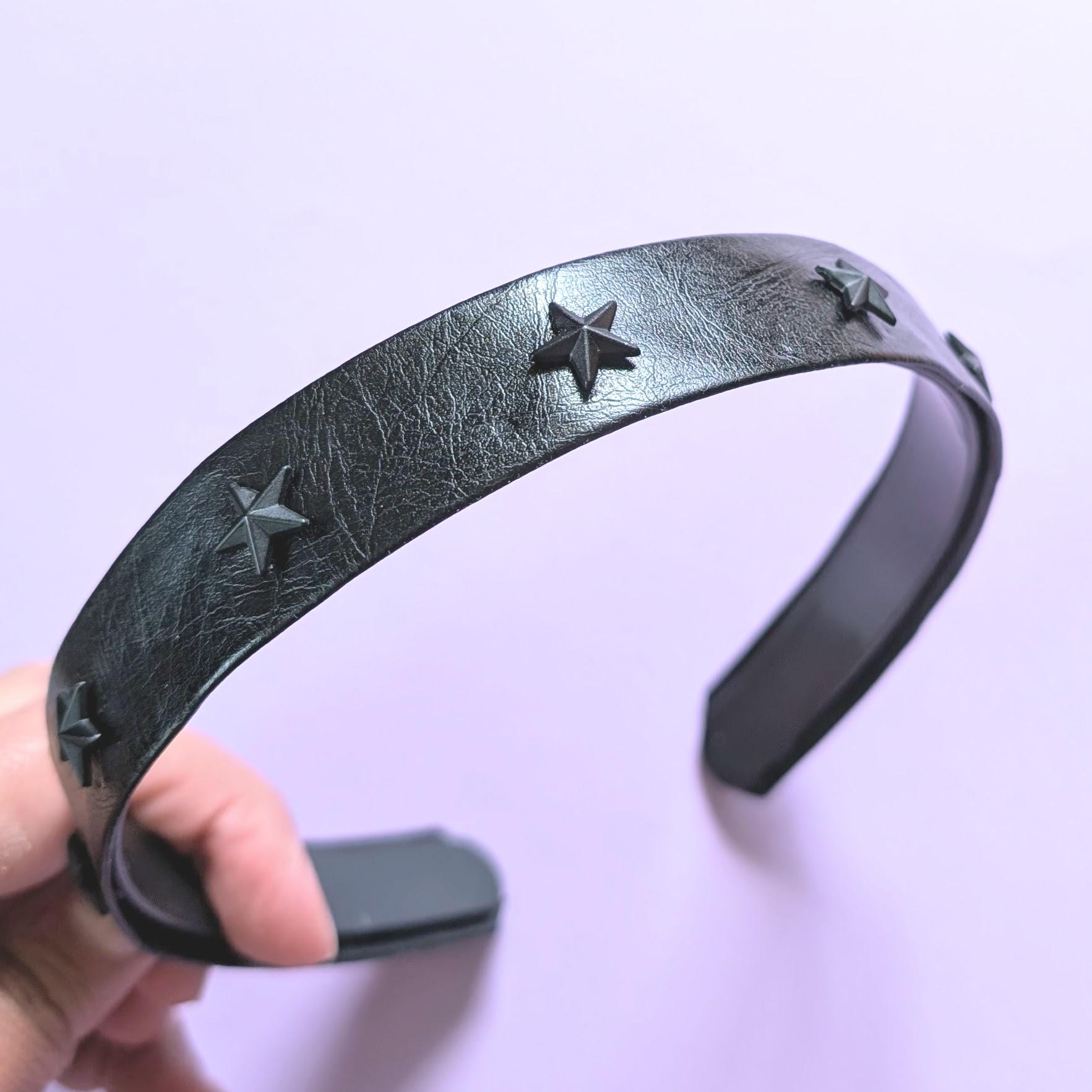 Studded Headband Black Stars Leather Hairband Punk Bandana 