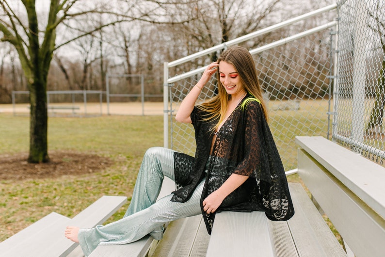 Kimono Cardigan Animal Print Wrap Sheer Boho Kimono Leopard Print Cover Up Shark Bite Hem Classic Black Duster Cute Beach Wear