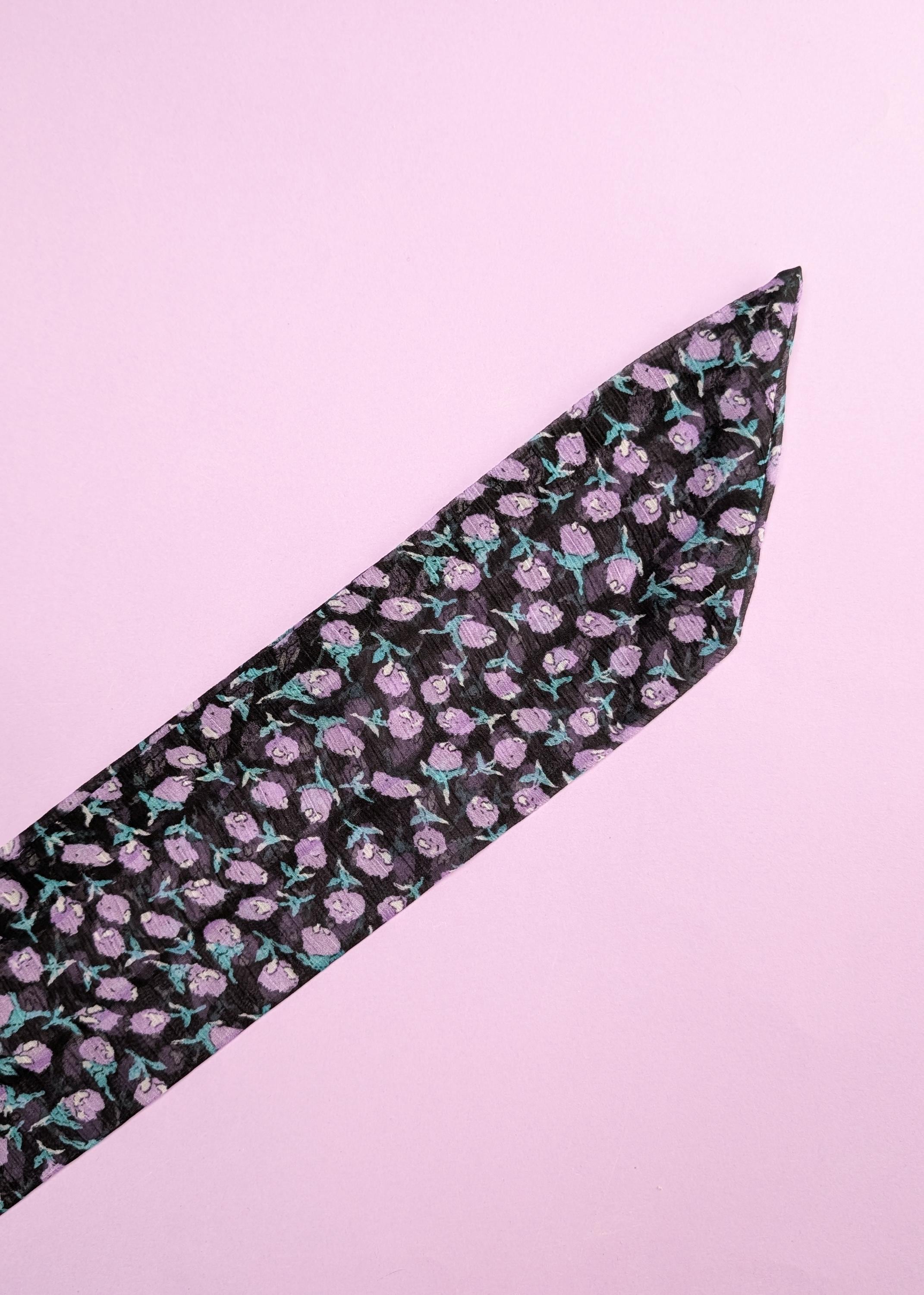 Floral Hair Scarf: Lavender & Black Chiffon Bandana - Retro  display picture 1