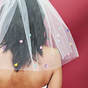 60s Retro Bachelorette Veil with Cute Hearts - Bridal Shower Mini Veil  Valentines Day Wedding Blusher