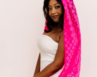 Pink Polka Dot Cathedral Length Veil for Barbiecore Bridal Look - Neon Bridal Accessories