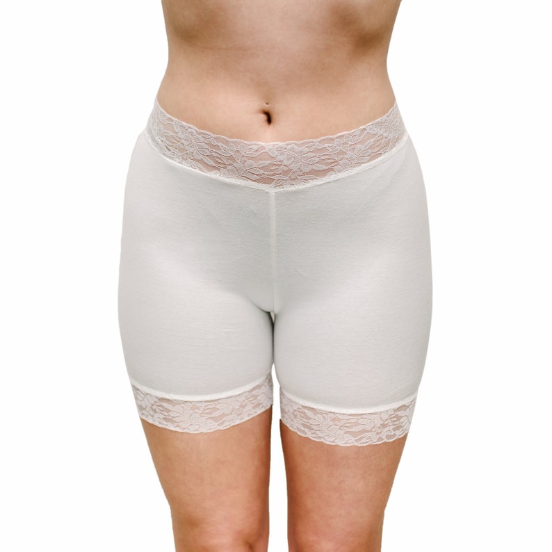 Bamboo Biker Shorts Off White Lace Bridal Underwear Half Slip Modesty Pants Bloomers