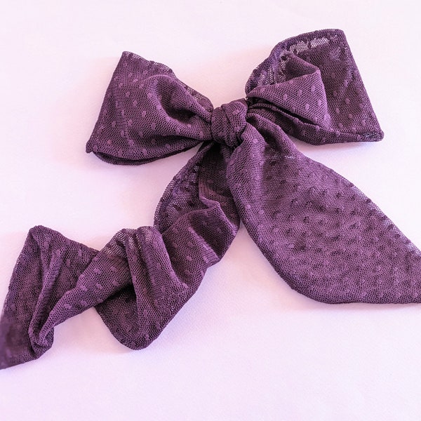 Purple Mesh Hair Bow Bandana  Sheer Skinny Scarf with Polka Dot Hairband  Versatile Accessory