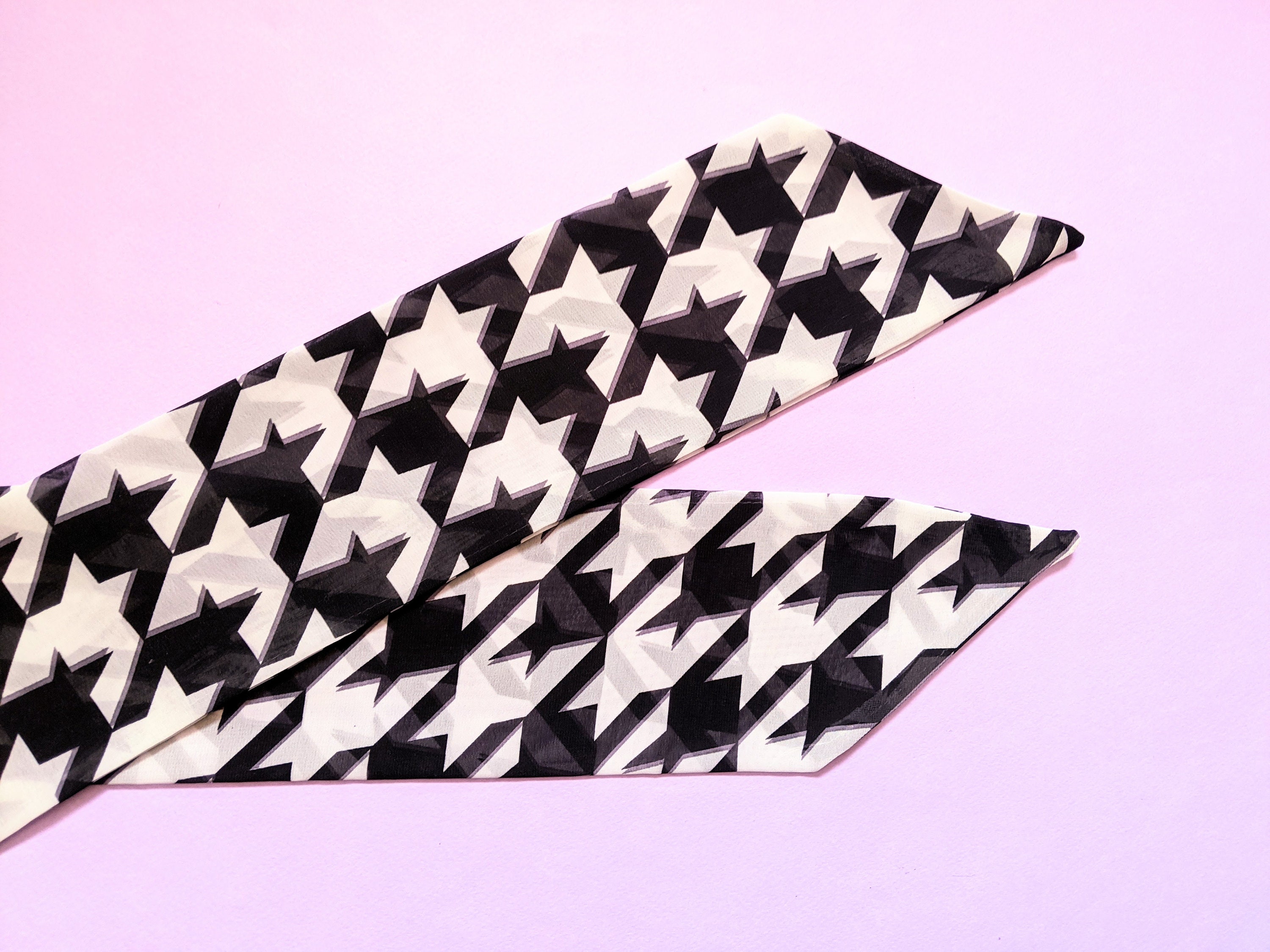 Retro 60s Black White Geometric Bandana Chiffon Scarf