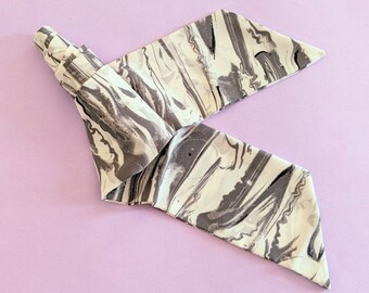 Marbled Print Hairband - Grey and White Skinny Scarf - Multi Use Headband Neutral Tone Accessories