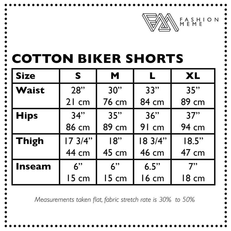 size chart for women's biker shorts