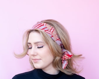 Vintage 60s Fabric Headband with Inner Wire - Soft Cotton Bandana  Flexible