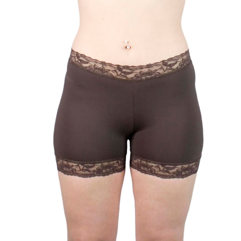 Lace Tap Pants Brown Skimmies Nylon Biker Shorts Basic Modesty Shorts Under Skirt Shorties