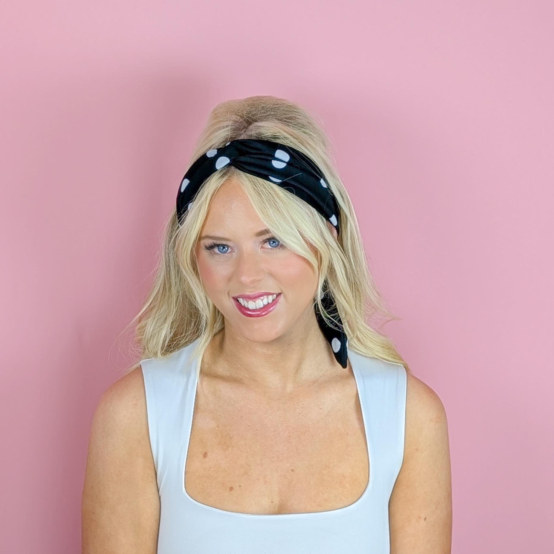 Polka Dot Neckerchief - Black & White Print Bandana - Lightweight Skinny Scarf - Chic Accessory Classic Headband