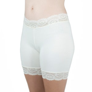 Soft Cotton Biker Shorts With White Lace Bridal Underwear Half Slip Modesty  Pants Bloomers 