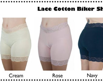 Lace Cotton Biker Shorts: Thigh Chafing Underpants - Set of 2 - Etsy