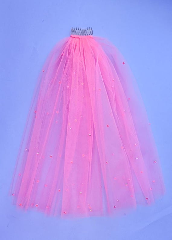 Neon Tulle Mini Veil: Polka Dot Rhinestones, Bachelorette Party