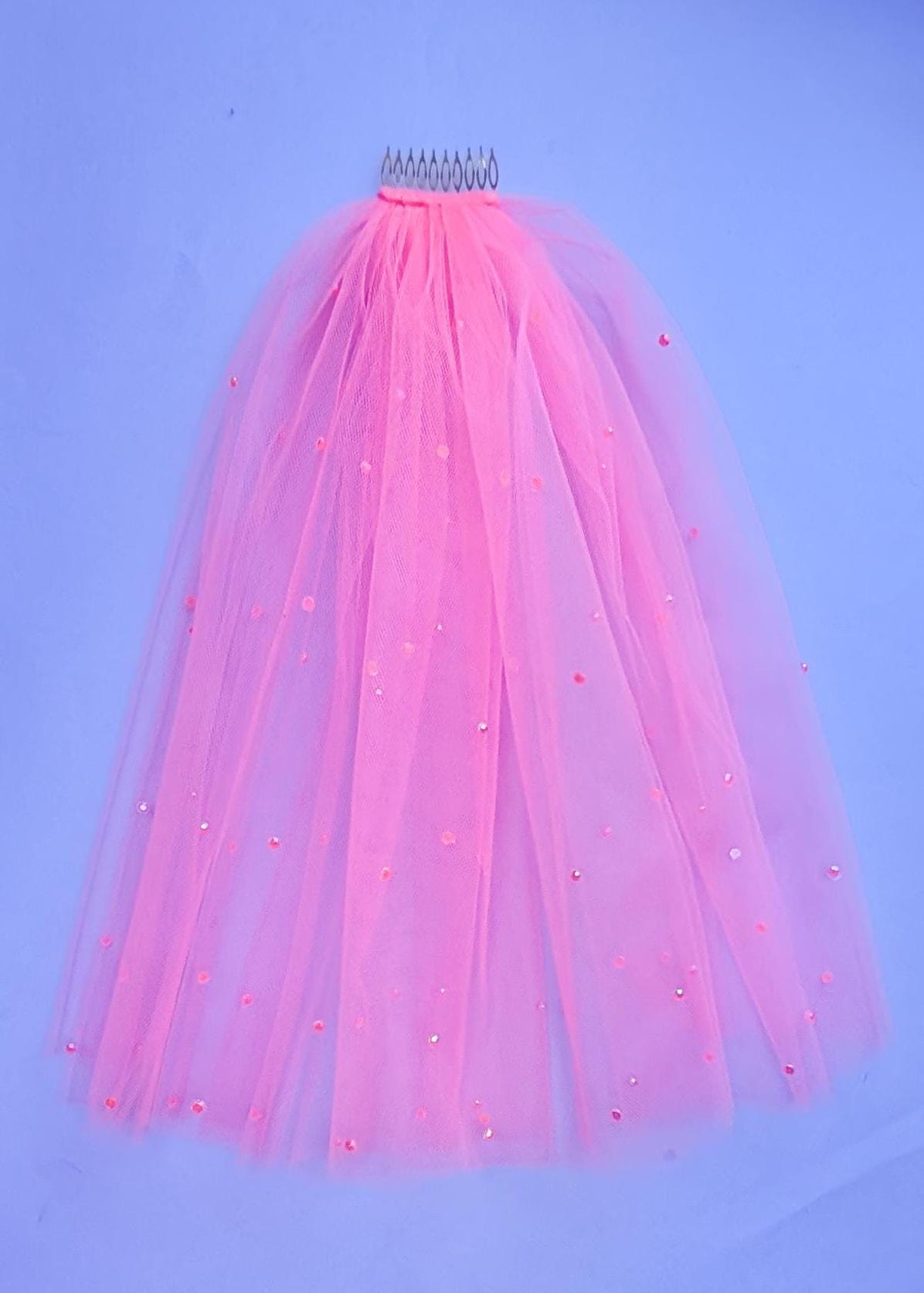 Neon Tulle Mini Veil: Polka Dot Rhinestones, Bachelorette