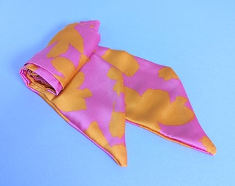 Satin Floral Scarf - Pink and Orange Headband - Multi-Use Bandana - Malibu Barbiecore Accessory