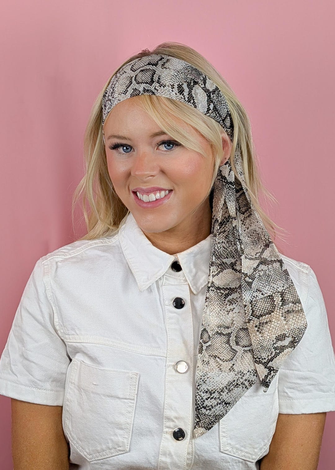 Fascia per capelli in pelle di serpente neutra, fascia per capelli