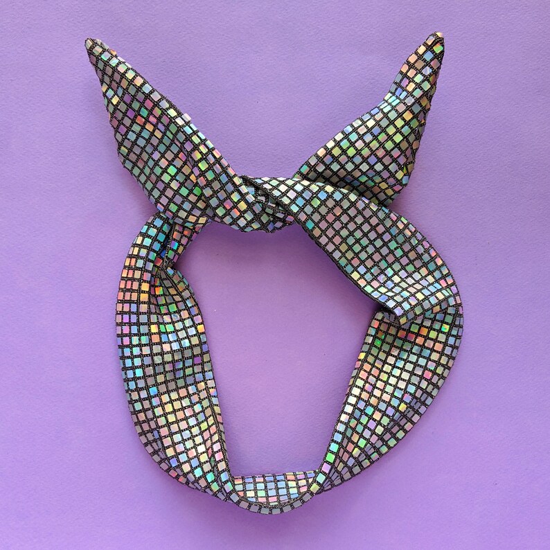 Holographic Hairband Knotted Bandana Disco Ball Accessories Etsy