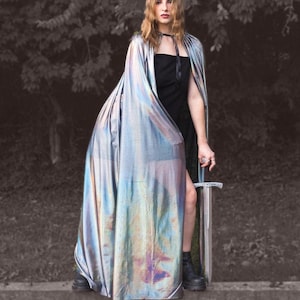 Holographic Mesh Cape Sheer Iridescent Cosplay Cloak