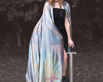 Holographic Mesh Cape Sheer Iridescent Cosplay Cloak