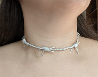 Grey Leather Barbwire Choker Necklace - Gothic Accessories for Punk Style - Fun and Edgy Jewelry