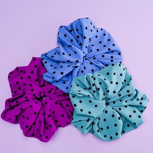 Polka Dot Scrunchie: Oversized 80s Hair Tie - Blue, Green, Purple