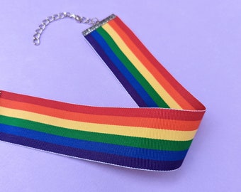 Rainbow Choker Necklace - LGBTQ PRIDE Flag Jewelry - Thick Choker for Summer - Bright Accessories