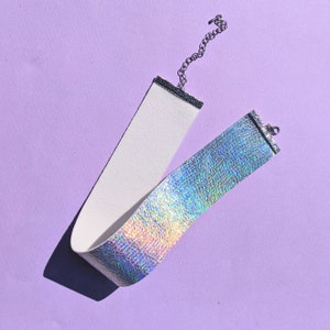 an iridescent choker necklace