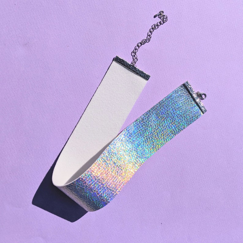 an iridescent choker necklace