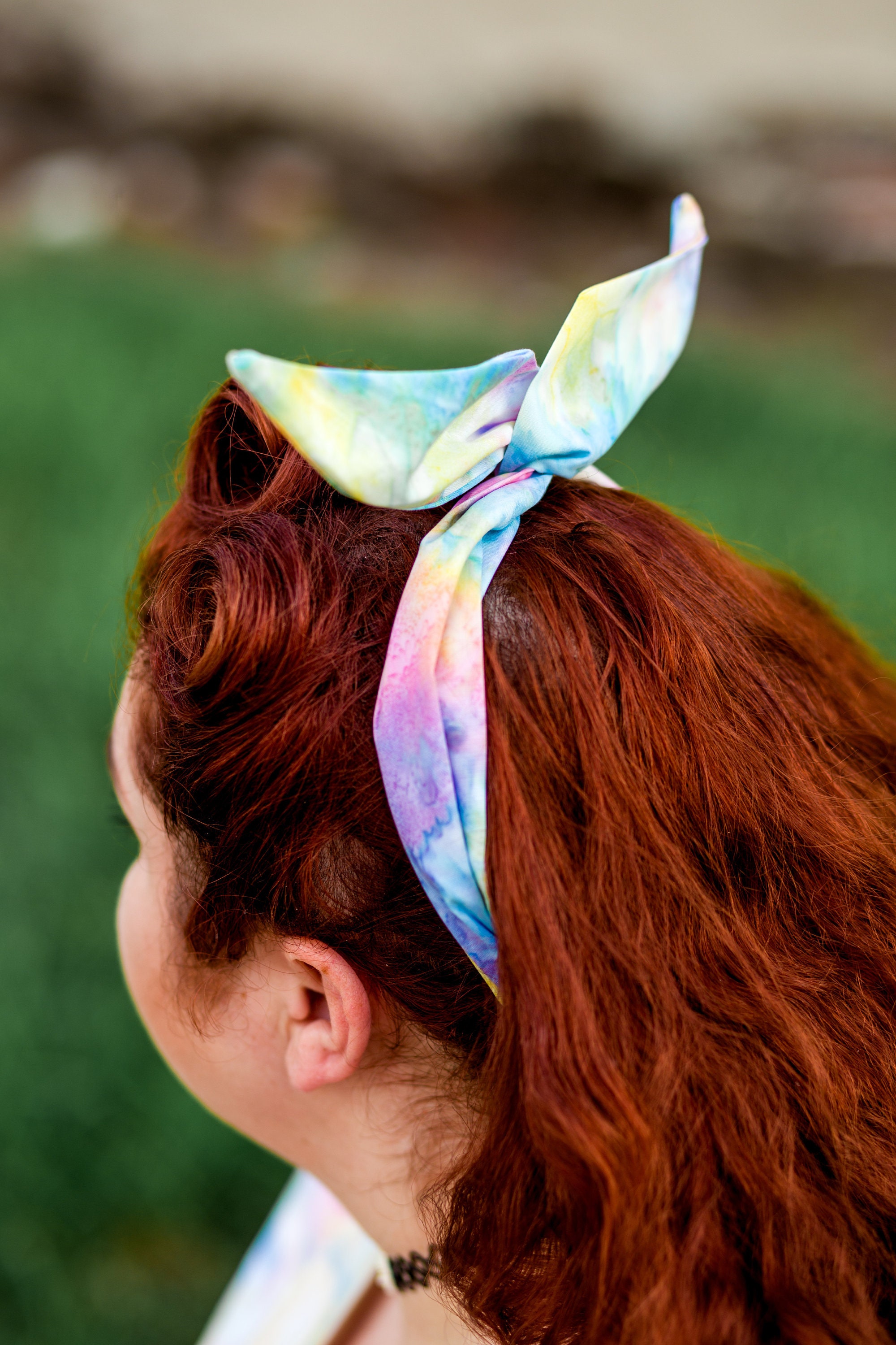 Blue with pastel unicorn print wire headband hair wrap Blue with pastel unicorn print wire headband hair wrap