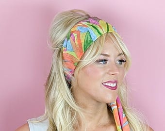Floral Print Chiffon Hair Scarf: Bohemian Head Wrap Tropical Vacation Outfit