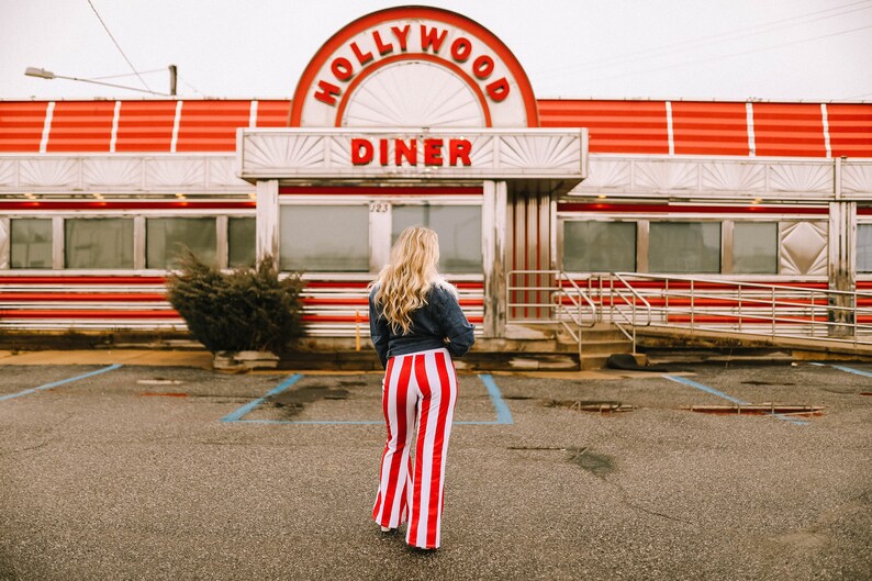 red and white striped bell bottoms