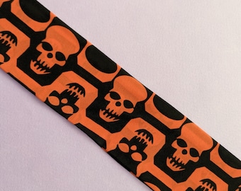 Skull Print Orange  Black Bandana - Multi Use Hair Accessory