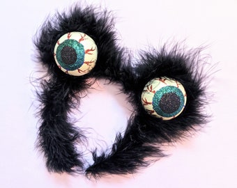 Eyeball Headband Fun Cosplay Accessories Black Fuzzy Monster Headpiece Cute Costumes Funny Alien PURPLE or BLUE