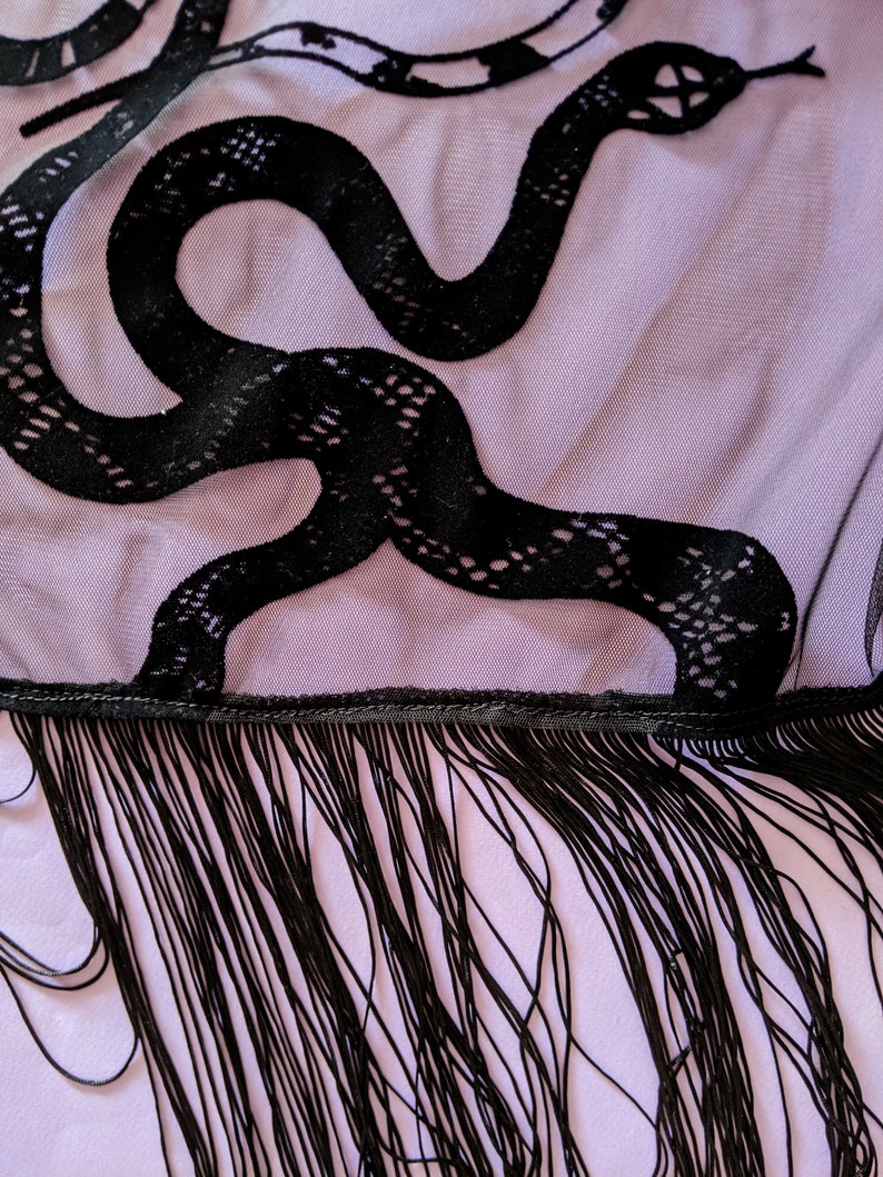 Black fringe kimono with snake print