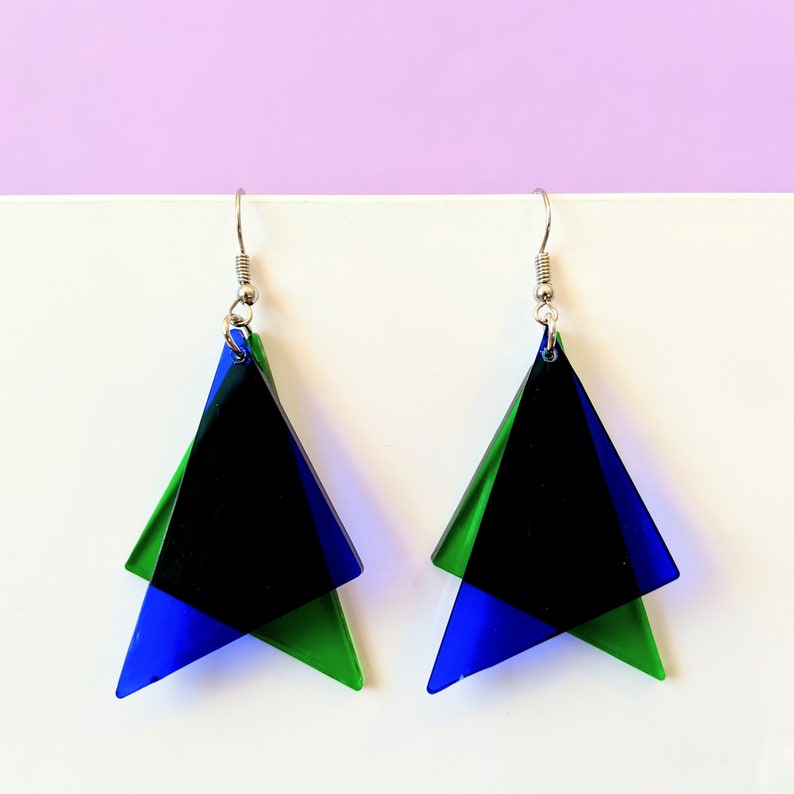 Geometric Jewelry Multi Color Acrylic Earrings Lucite Earrings Primary Colors Clear Dangle Earrings PICK YOUR STYLE