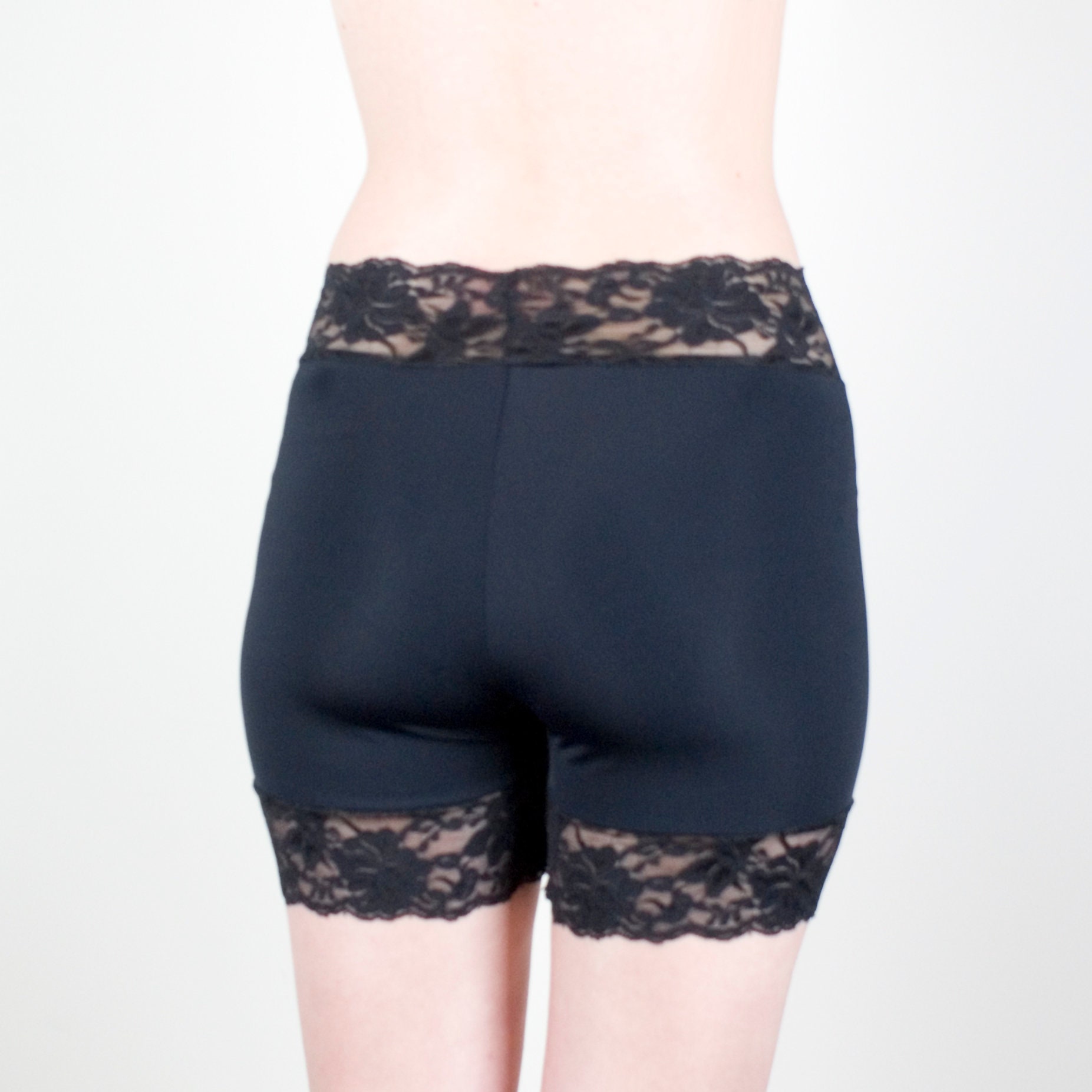 Black Spandex Biker Shorts With Lace Trim: Anti-chafing Tap Pants