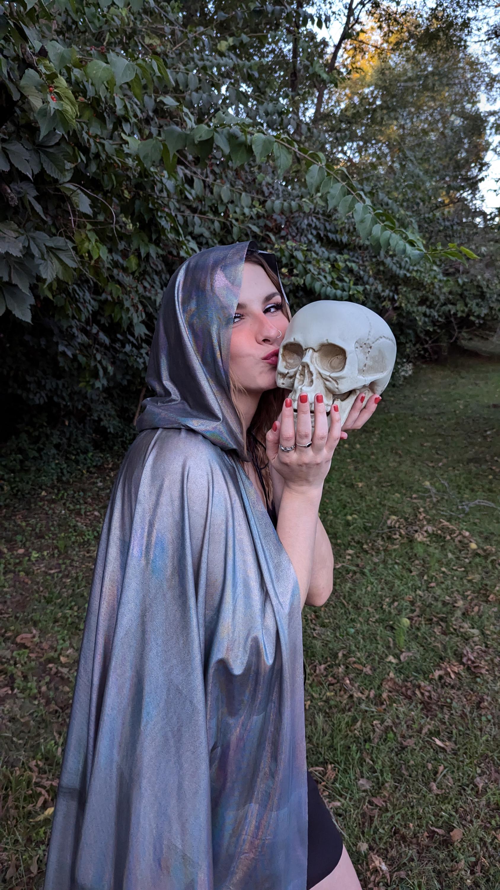 Iridescent Hooded Cloak, Holographic Mesh Cape, Futuristic  display picture 3