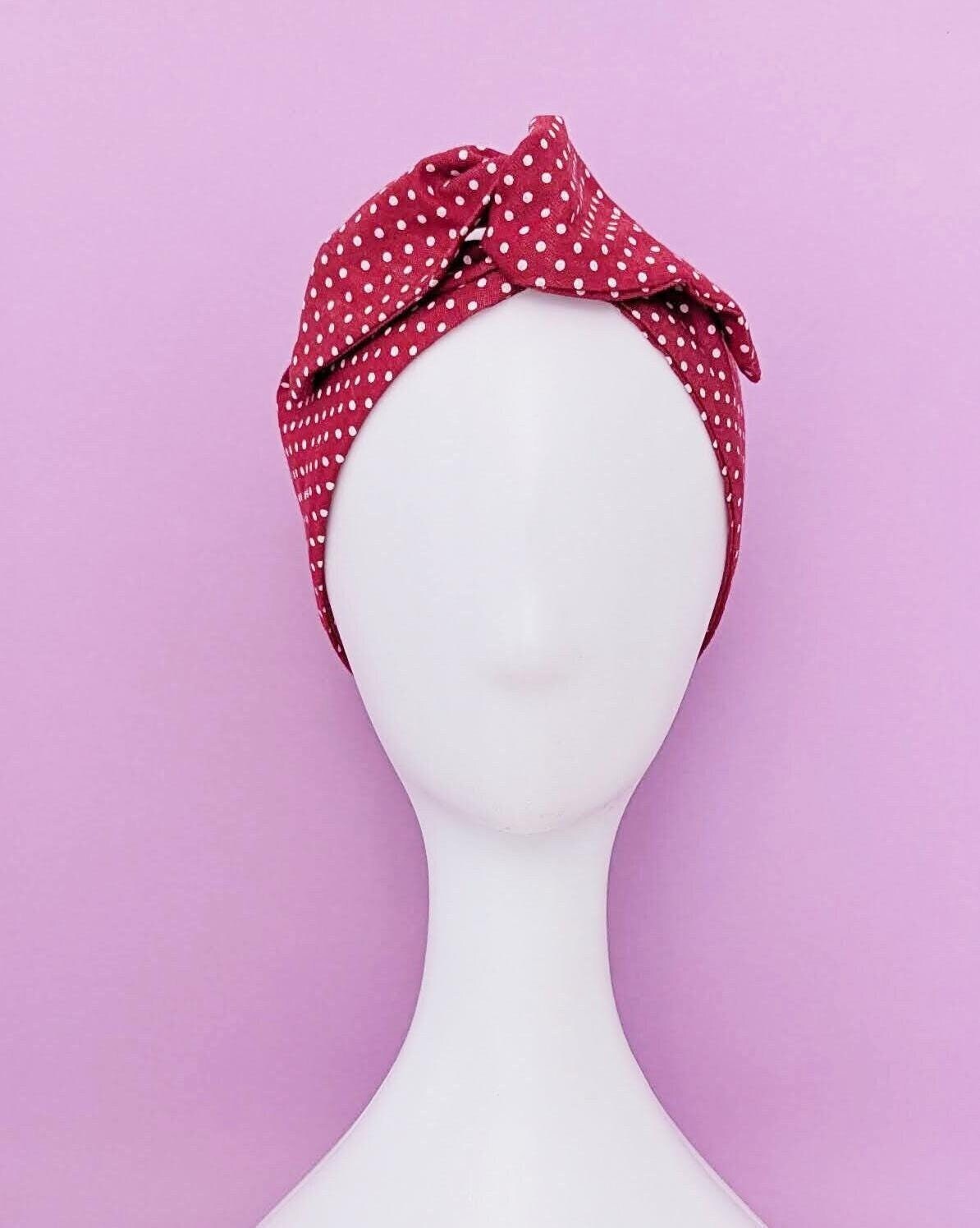 Bandeau Rigide Rouge Pois Blancs – Foulard Cheveux Avec Cordon Malléable – Neuf
