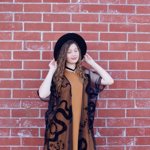 Black fringe kimono with snake print