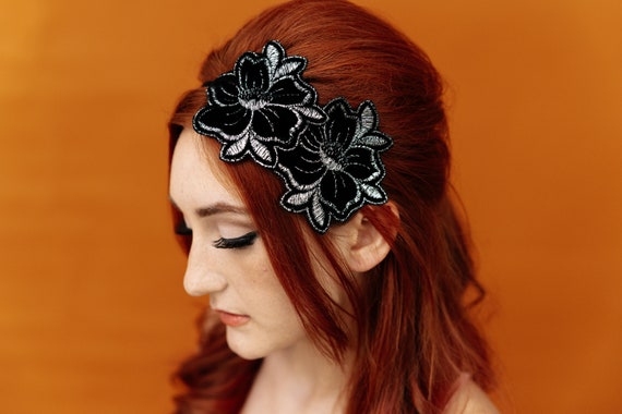 Black velvet rose headband Dramatic Floral Black Velvet Rose Headband | The Rose Gigi  main image 3