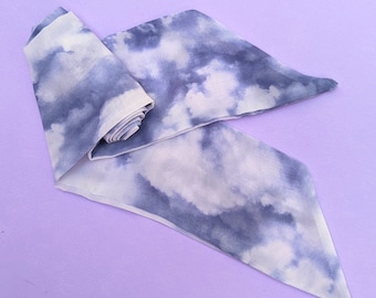 Blue and White Cloud Print Bandana Sky Pattern Skinny Scarf