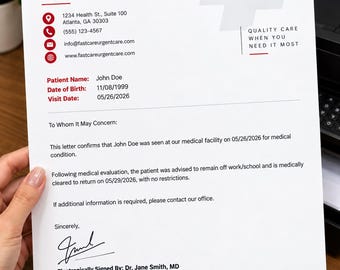 Doctor's Note for Work or School | Same Day Medical Excuse (PDF)