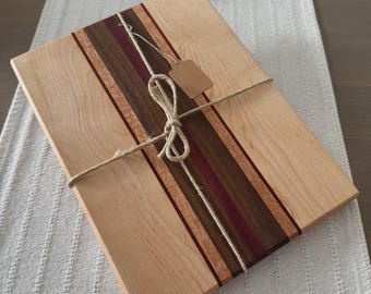 Maple /w Black Walnut and Purple Heart, African Padauk and Okoume wood cutting board